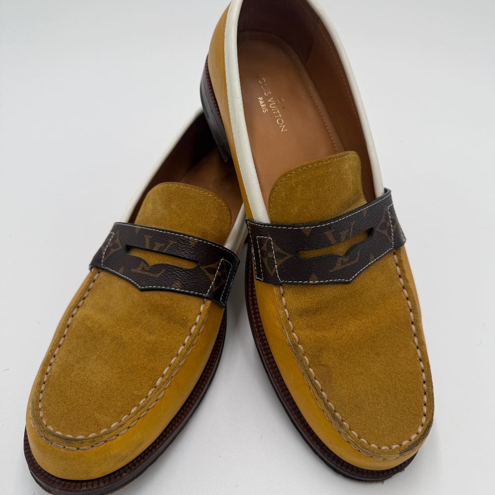 Louis Vuitton “Major” Monogram Strap Loafers – Mustard Suede – Made in Italy –